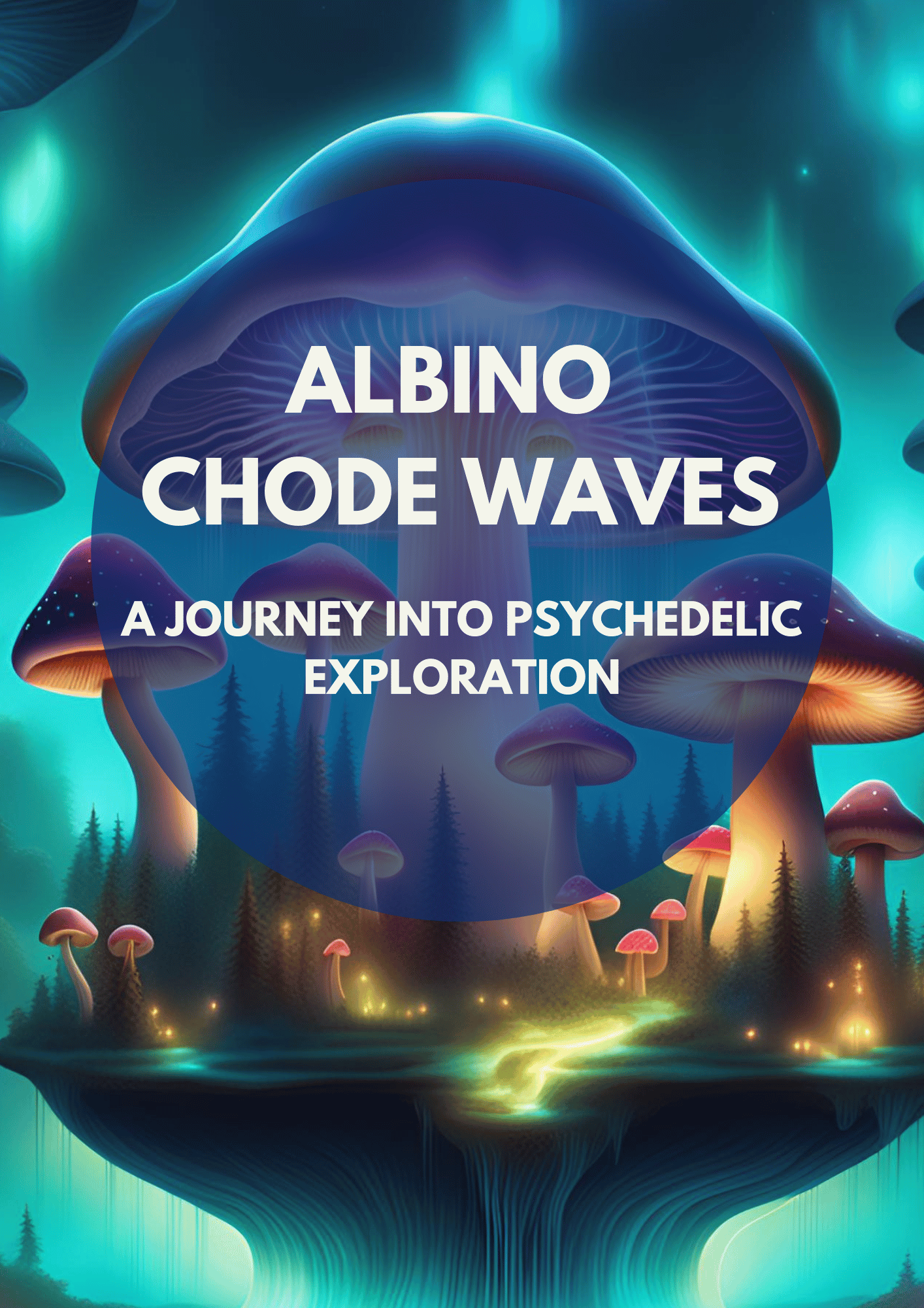 Albino Chode Wave magic mushroom on an e-book cover with psychedelic shrooms and a caption