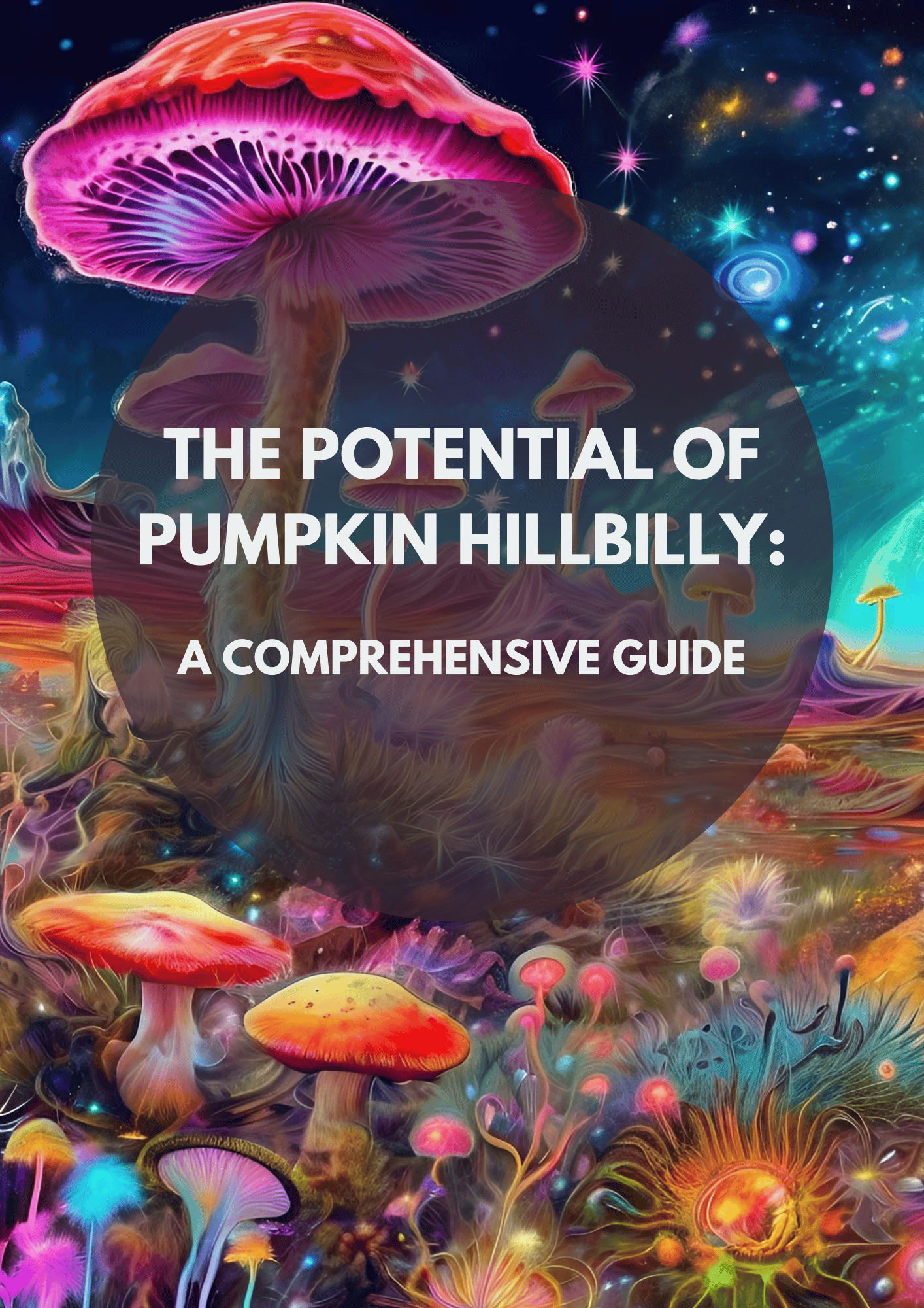 Hillbilly Pumpkin magic mushroom on an ebook cover with psychedelic shrooms and a caption