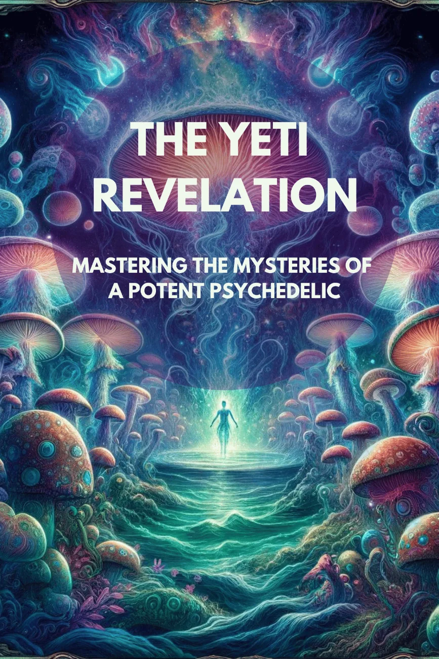 Yeti Magic mushroom ebook cover with Psilocybin mushrooms graphics